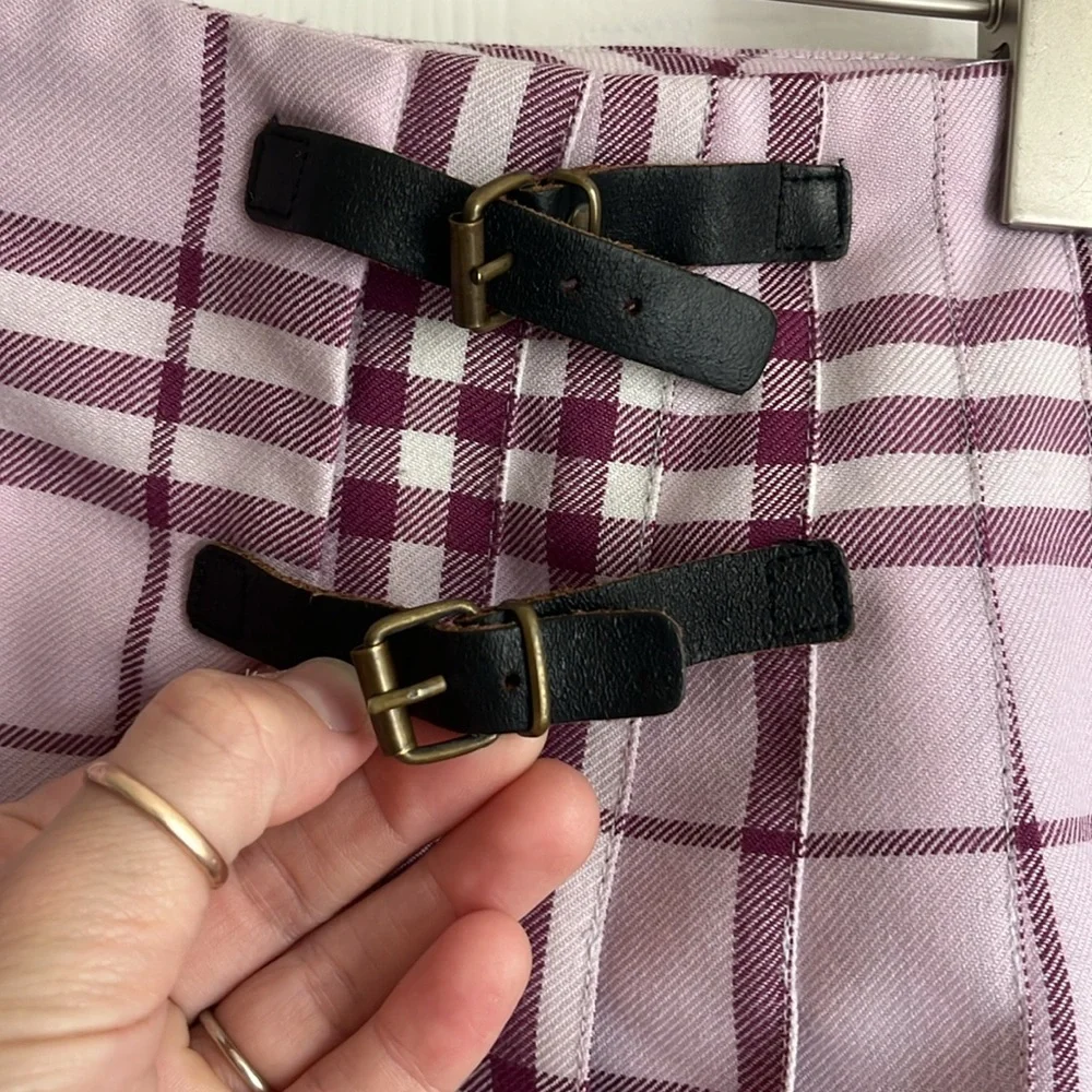 Burberry Girls Purple Plaid Pleated Wool Blend Mini Skirt